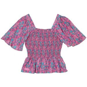 Simply Southern Shirred Blouse in Seahorse Print NWT